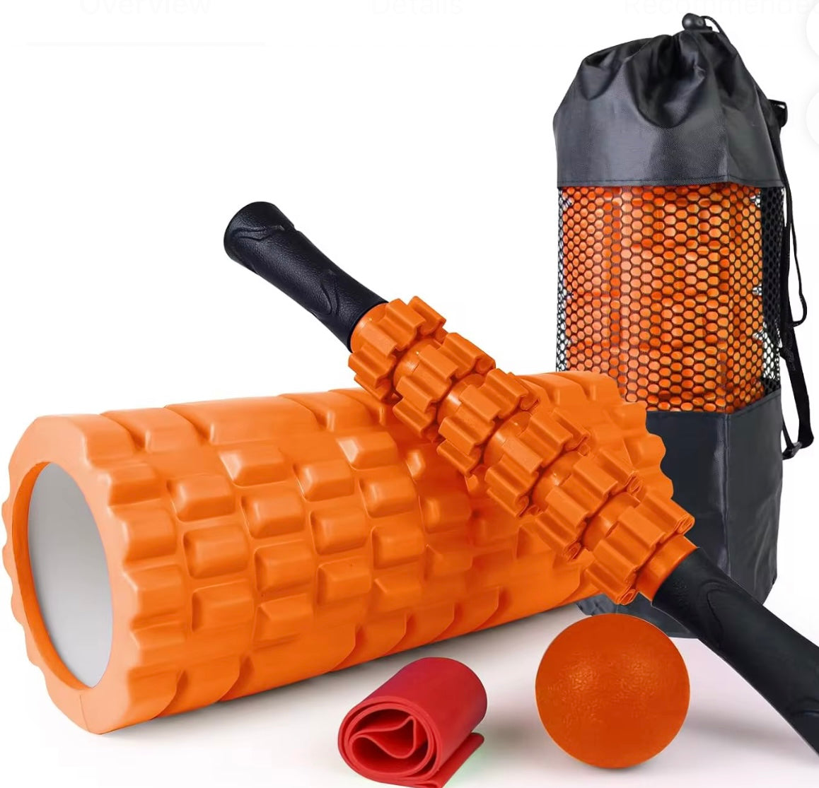 5 in 1 Set: Foam Roller, Yoga Stick, Massage Ball, Stretching Strap, CarryingBag