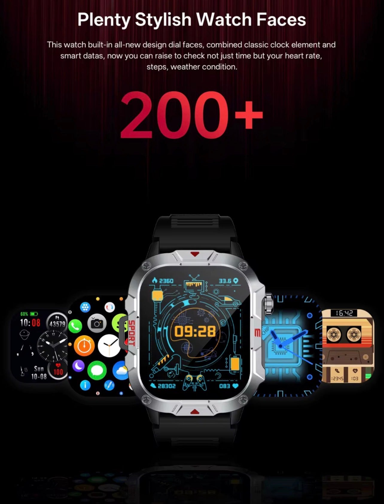 C40 Outdoor Smartwatch PRO Waterproof With Flashlight for Men Women