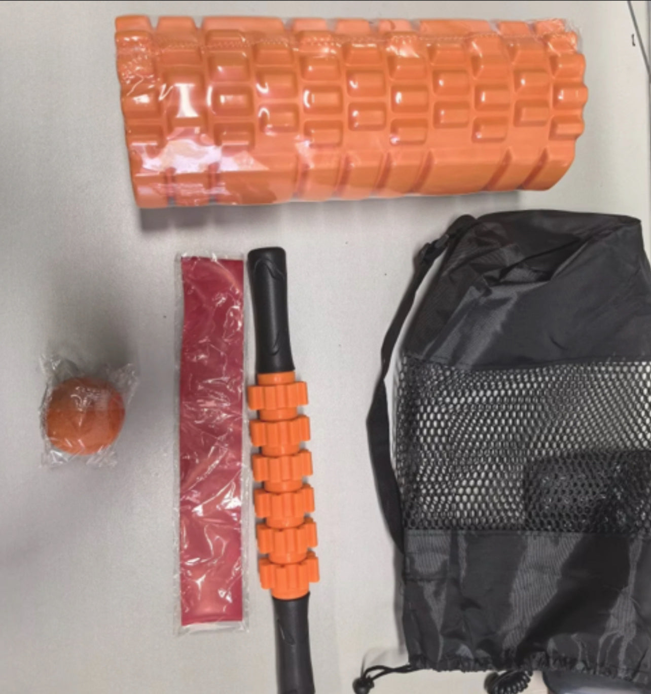 5 in 1 Set: Foam Roller, Yoga Stick, Massage Ball, Stretching Strap, CarryingBag