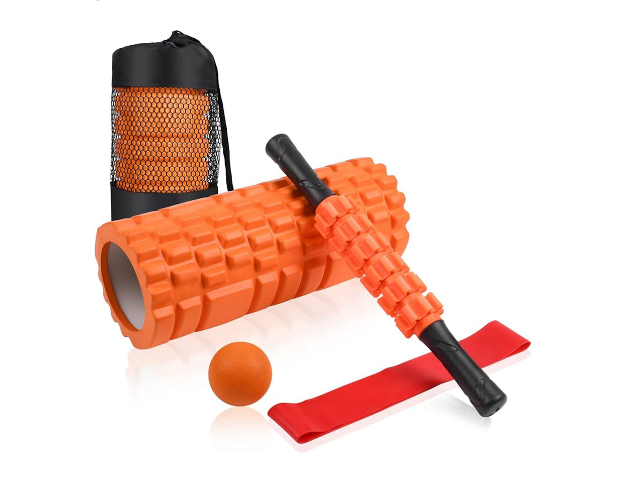 5 in 1 Set: Foam Roller, Yoga Stick, Massage Ball, Stretching Strap, CarryingBag