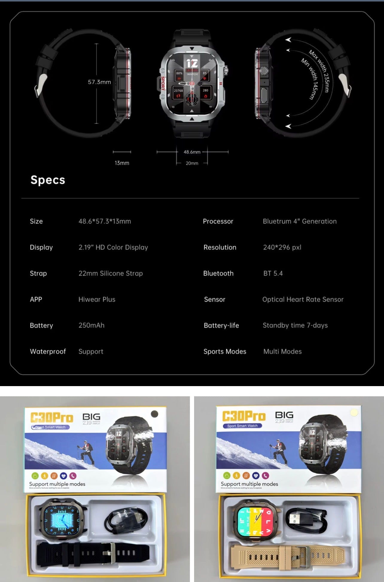 C30 PRO Smart Watch Big Screen BT Call C30pro Outdoor Waterproof Fitness Tracker Sports Men Smartwatch