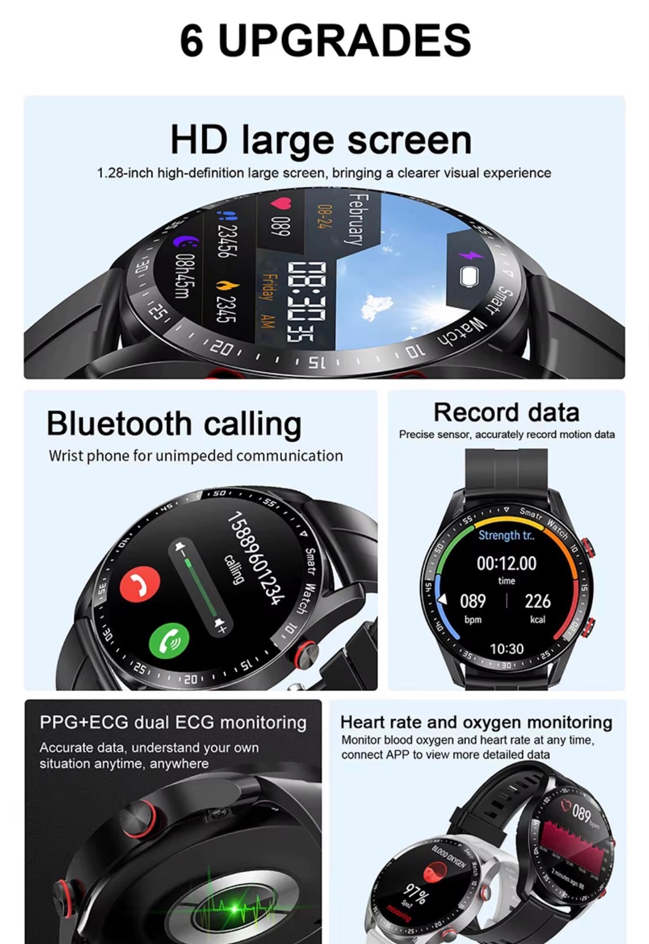 D11 Smart Watch Heart Rate BT Call Blood Pressure Round Screen Fitness Sleep Tracker Smartwatch for Men Women