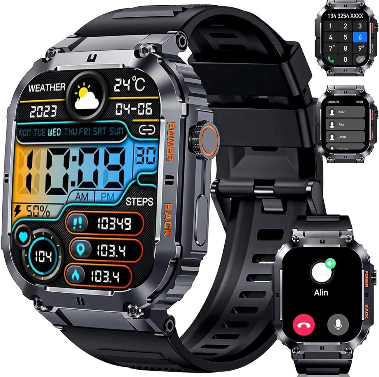 K57 Pro Military Smart Watch 1.96” HD Display, Bluetooth Call & Fitness Tracker
