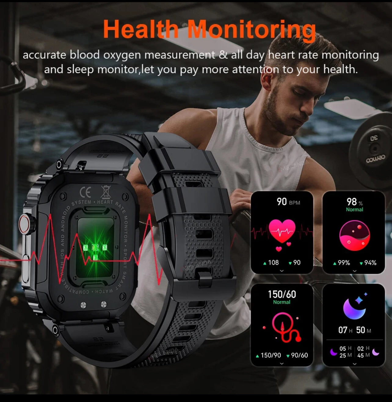 K57 Pro Military Smart Watch 1.96” HD Display, Bluetooth Call & Fitness Tracker